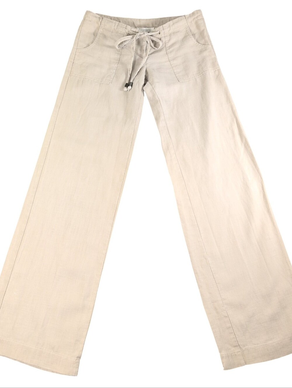 Vida Low Rise Linen Blend Wide Leg Drawstring Pants XS Y2K Beige